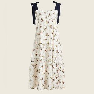 J. Crew Strawberry Floral Smocked Tie Shoulder Midi Dress - M